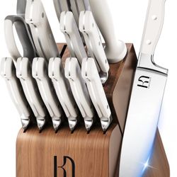 Knife Set, 15 Pcs Kitchen Knife Block Set, Enduring Razor-Sharp Japanese High Carbon Stainless Steel Chef Knife Set with Block and Sharpener, Premium 