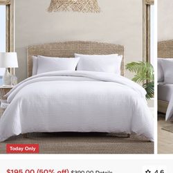 Tommy Bahama - King Comforter Set, Soft Cotton Bedding Set with Matching Shams, Medium Weight & Ideal for All Seasons (Basketweave White, King)