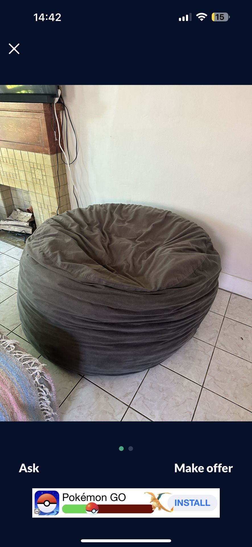 Giant Bean Bag Chair, Dark Grey