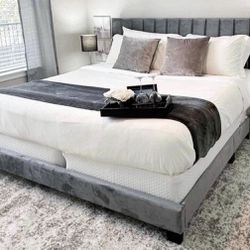 New King Size Gray Bed Frame- Mattress Not Included