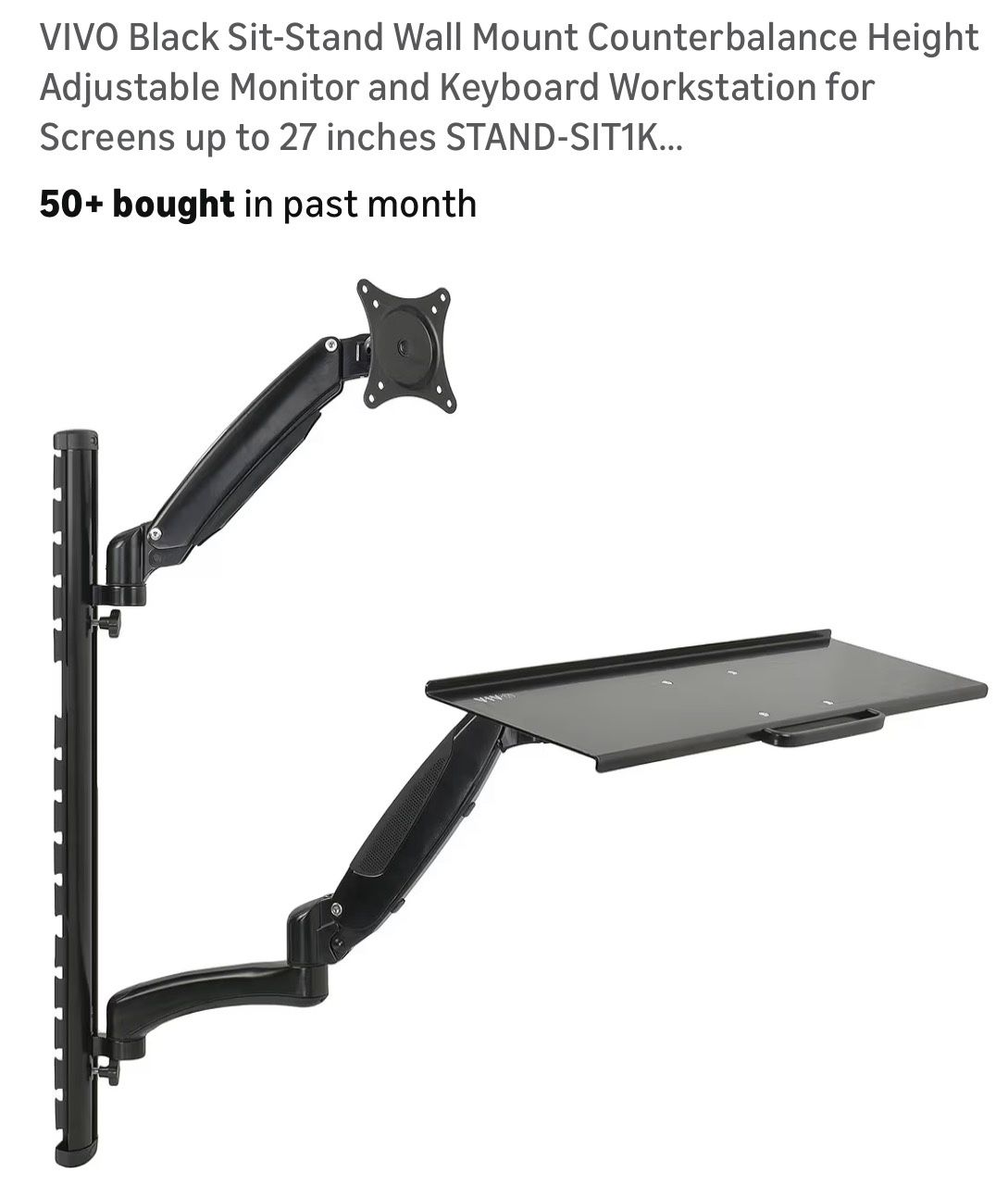 Vivo Adjustable Sit to Stand Wall Mounted Workstation For Monitor & Keyboard 