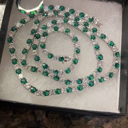 Emerald Baguette Ring And Emerald Tennis Chain