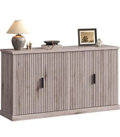 Contemporary Buffet Cabinet with Adjustable Shelves, Fluted Doors Console Cabinet, Sideboard, Buffet Table, Kitchen Pantry, Washed Gray, MAXE Collecti