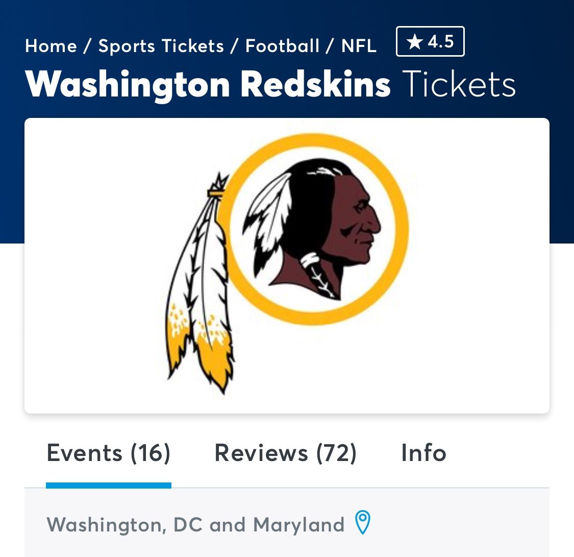 2018 Redskins Game Tickets.