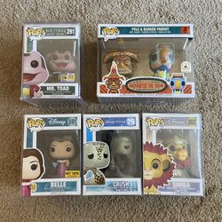 Funko Pop Disney Lot(5) Mr Toad SDCC 2017 Pele & Barker Parrot Crush Belle Simba