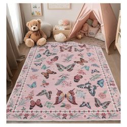 5x7 Pink Butterfly Floral Rug 