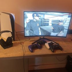 Ps5,Astro 50 Gaming Headset, 4 Ps5 Controllers And a Acer 24in Curved Monitor 