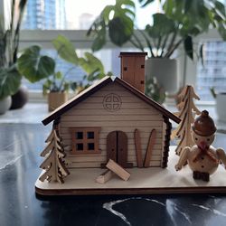 Mini Wooden House Incense Holder + Pine Incense Pack