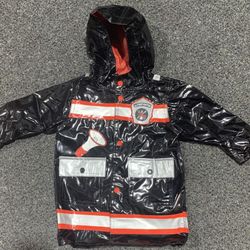 Wippette Kids boys size 18 Month hooded black vinyl fireman firefighter rain coat jacket - worn once like new 
