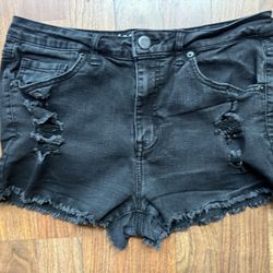 Aeropostale High Waisted Shorty Womens 10 Black Ripped Destroyed Denim Shorts