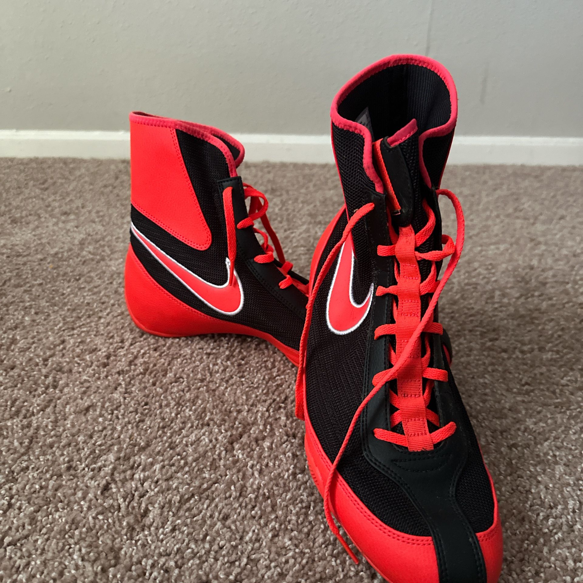 Red and black Nike boxing shoes #boxinggear
