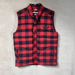 Adidas Puffer Vest Mens Size 50 Medium Red Buffalo Plaid SAMPLE