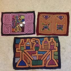 Mola - $30 each - Reverse Appliqué Brightly Colored Textile Art