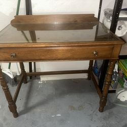 Antique Glass-Top Writing / Display Desk – Early 20th Century
