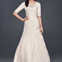 Trumpet Lace Beaded Wedding Dress 3/4 Sleeve