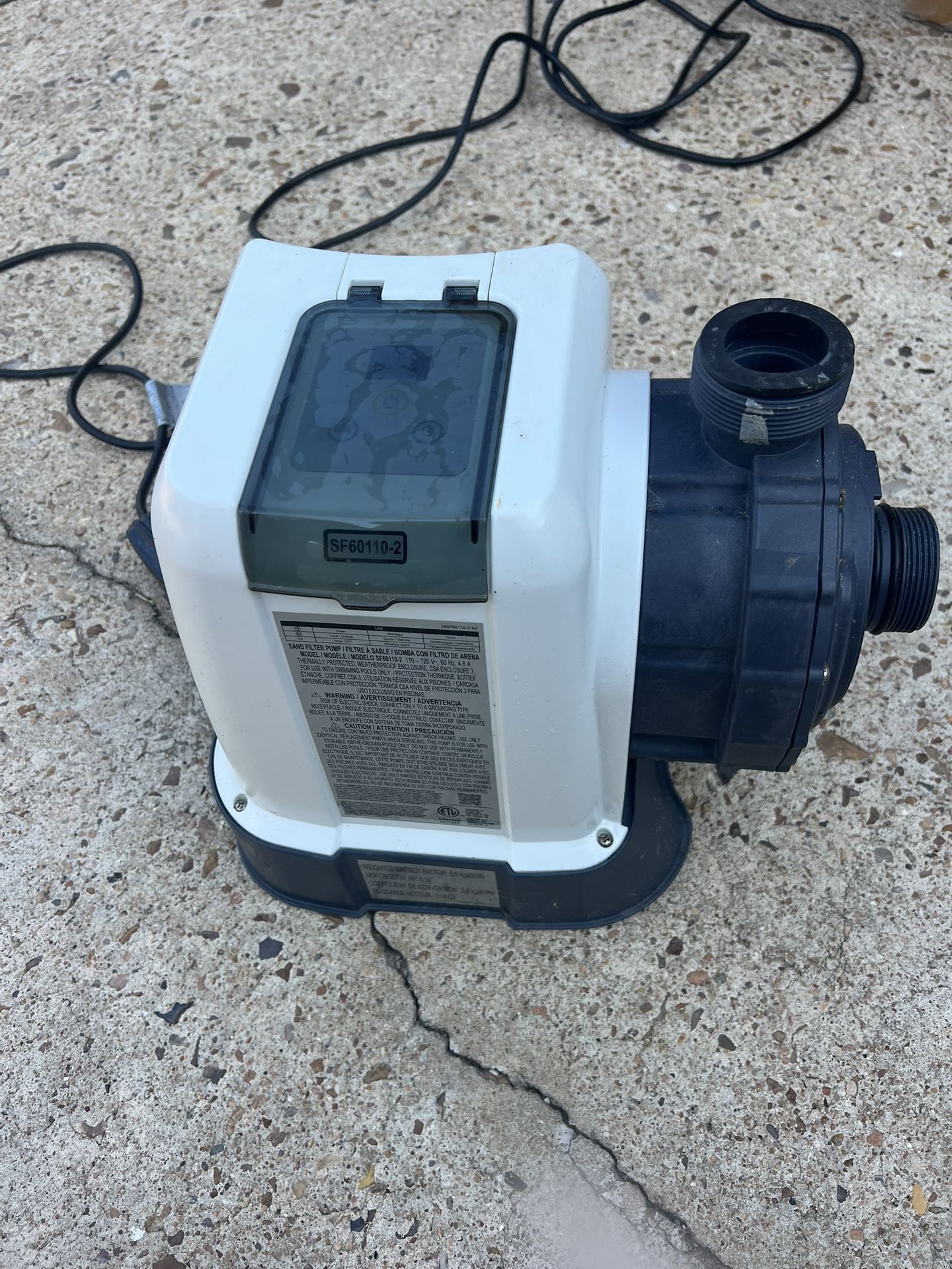 Intex Replacement Pump Motor & Control For SF60110-2 Sand Filter Pump