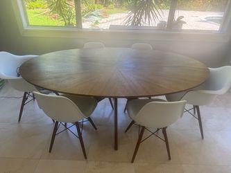 Article wooden table (75” x 44”) and 6 way fair chairs