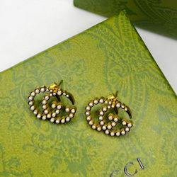 GG Pearl Gold Stud Earrings 