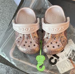 Rose gold toddler crocs size 4