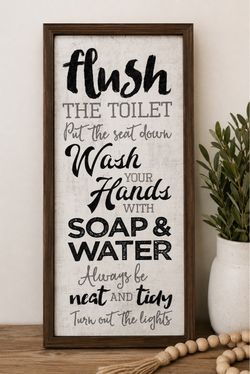 Bathroom Rules Wood Framed Sign
