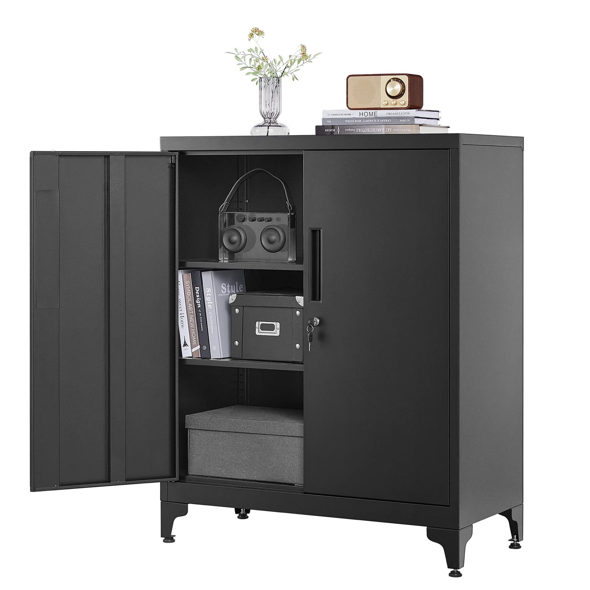 SONGMICS Lateral File Cabinets, 3-Tier Large Office Cabinet Metal Storage Home Organizer, Black