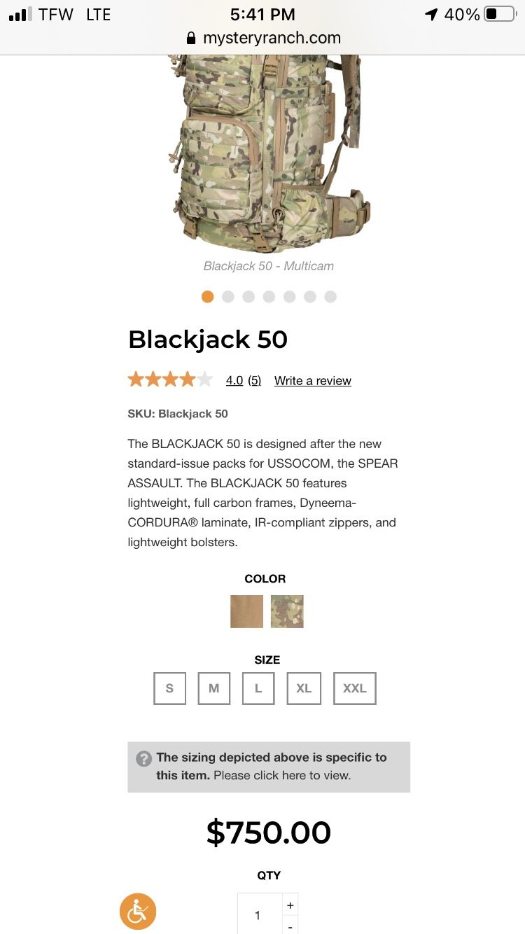 Mystery Ranch BlackJack 50L $750 BackPack