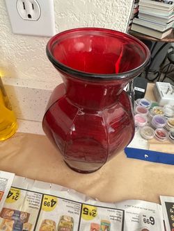 Red glass vase $5