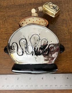 Vtg 1990's Dept 56 Blown Metallic Silver Glass Toast w/ Butter & Charm