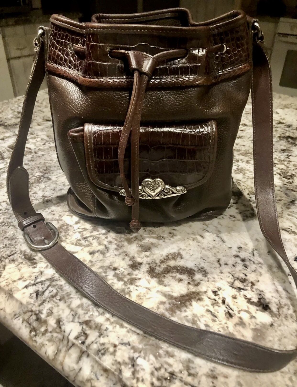 Vintage Brighton Shoulder Bag Purse Leather Brown Silver Accents W/ Wallet