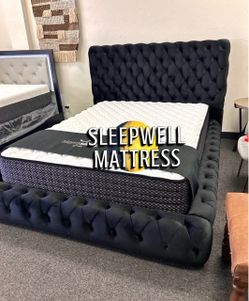 New QUEEN BED FRAME WITH MATTRESS