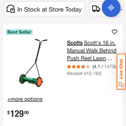 Manual walk behind lawn mower