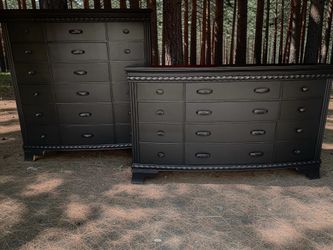 Huge Pulaski Dresser 78x21x44 & Chest 62x21x65 2pc Bedroom Set Black Satin New
