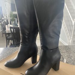 Faux Leather Black Tall Boots Sz 9.5