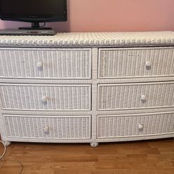 Pier 1 White Wicker Bedroom Set - Dresser & Nightstand