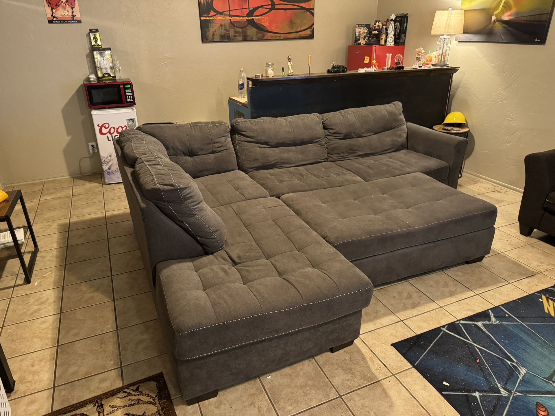 Grey Upholstery Sectional Couch Including Ottoman