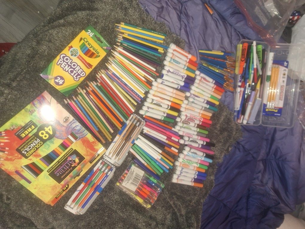 Markers Colored Pencils Ink Pens .Paint Brushes