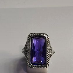 Silver CZ and Purple Topaz Ring Size 9