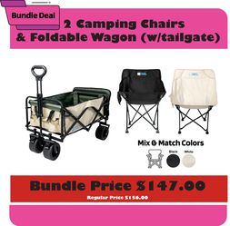 2 Camping Chairs & Foldable Wagon w/Tailgate