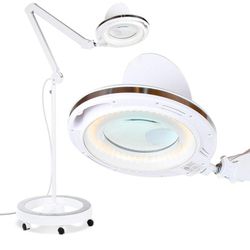 Brightech LightView Pro Magnifying Glass with Light and Stand, Magnifying Floor Lamp with a 6-Wheel Rolling Base for Facials, Lash Estheticians