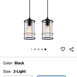 Pendant Lights, Black Hanging Light Fixtures Kitchen Island 2 Pack with Clear Glass, Modern Industrial Cage Pendant Lighting for Kitchen Dining Room E