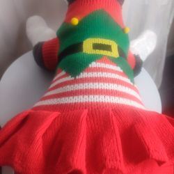 Dog Cat Elf Knitted Christmas Dress Size Large 