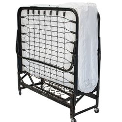 Brand New 39" x 75" Twin Size Black Metal Rollaway Bedframe With 4.5" Thick Fiber Mattress