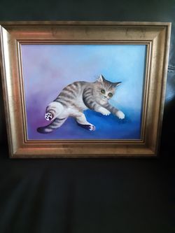 Beutiful Cat Oil Painting, Great Condition