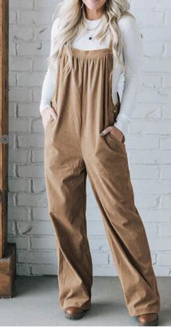 New Women's Corduroy Wide-Leg Overalls, Khaki
