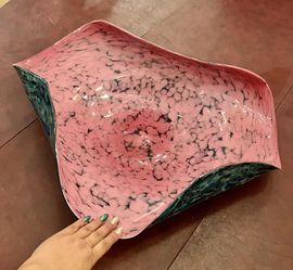 Vintage  SIGN Mid-Century Modern Multi-Color Murano Art Glass Bowl