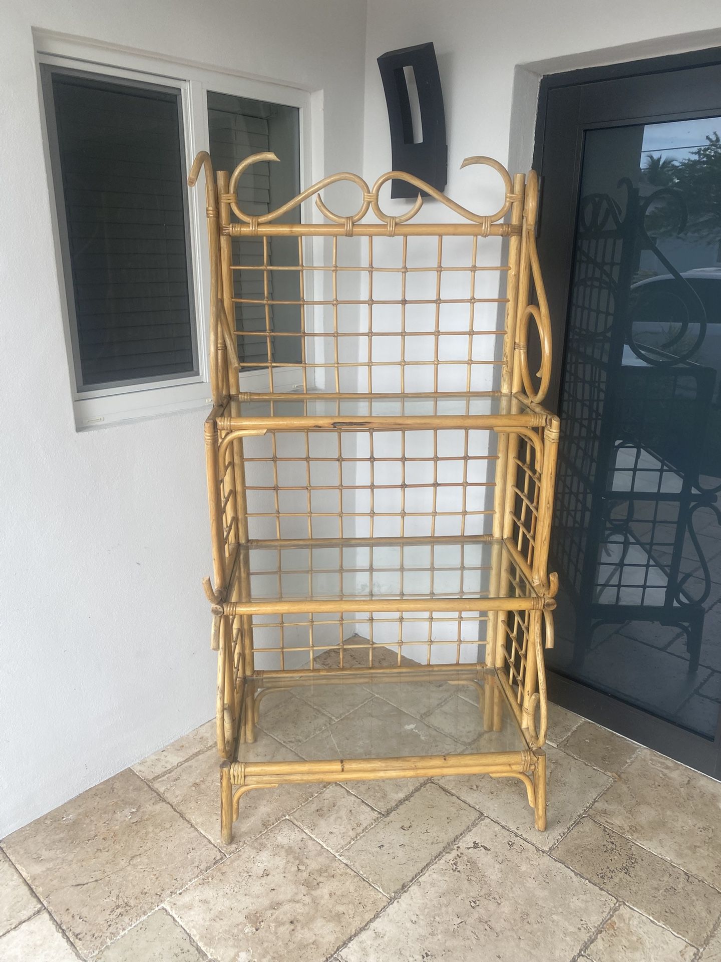 Vintage Bamboo Etagere Three Shelf Glass Bookcase