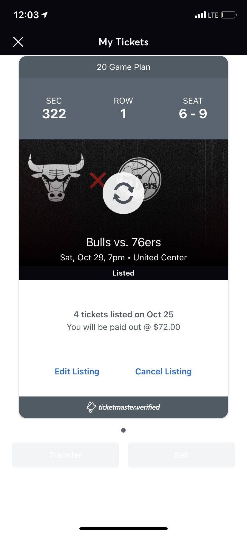 Bulls Vs Pacers Section 322 Row 1 $150 For 2 $270  For The 4 