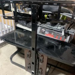 TV Television Stand Black Metal Glass Wooden