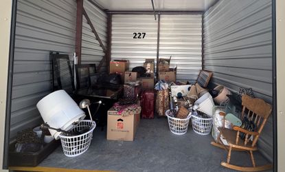Auction Unit 227 7/3 - Antiques, Boxes, China, decorations, furniture, lamp, TV stand, vintage, wall art, and much more
