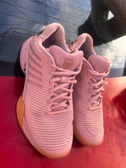 K-Swiss Women’s Pink/Gold Low Top Lace-Up Athletic Sneakers, Logo Accent
